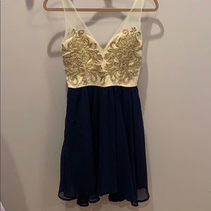 PROMGIRL Navy and cream homecoming dress WORN 1X